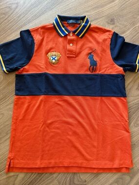 Polo by Ralph Lauren men’s orange & Navy Stripe big pony Polo Shirt